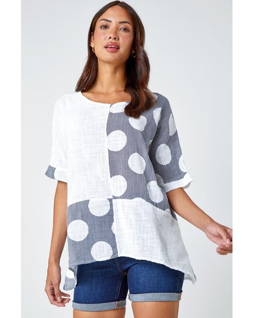 Roman White Spot Print Oversized Cotton Tee