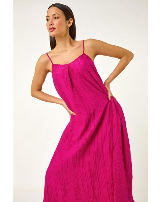 Roman Pink Textured Pleat Midi Dress