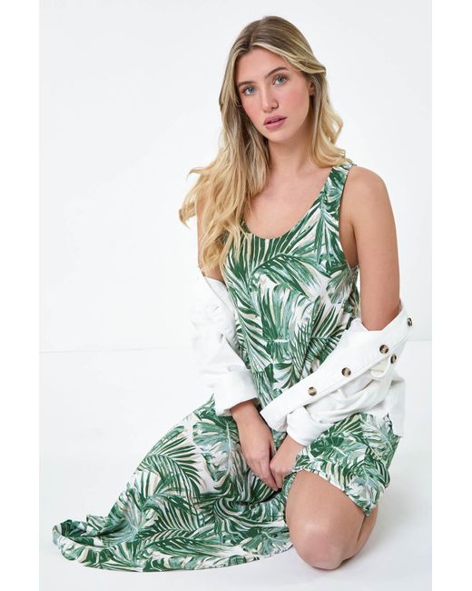 Roman Green Dusk Fashion Abstract Print Hanky Hem Dress