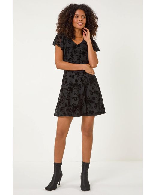 D.u.s.k Black Floral Stretch Angel Sleeve Mini Dress