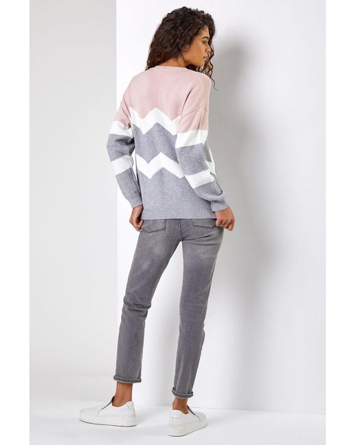 Roman White Zig Zag Contrast Jumper