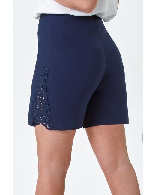 Roman Blue Lace Trim Stretch Shorts