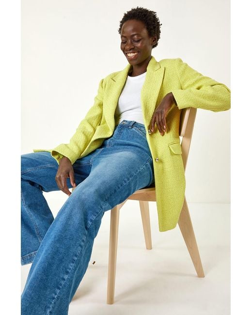 Roman Yellow Longline Boucle Textured Jacket