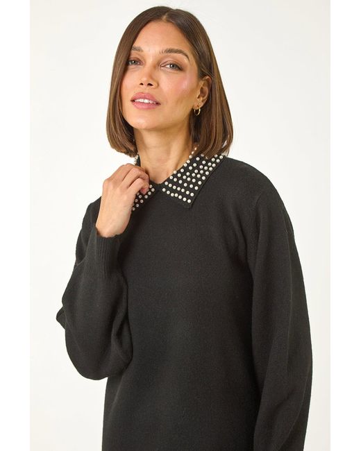 Roman Black Faux Pearl Collar Jumper