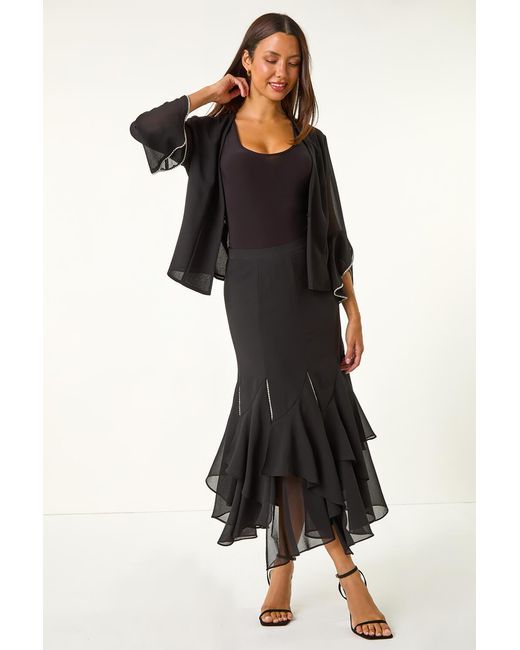 Roman Black Diamante Detail Ruffle Skirt