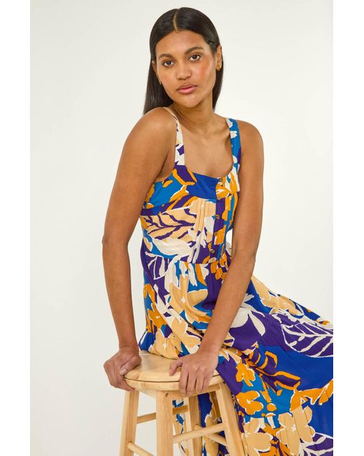 Roman Blue Floral Midi Sundress