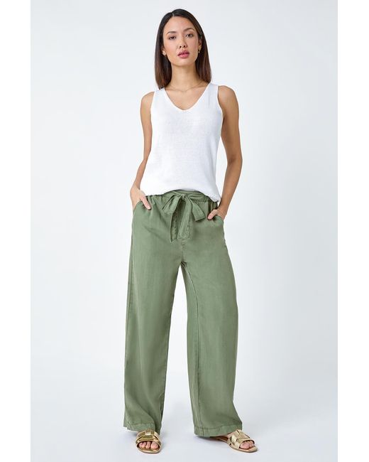 Roman Green Tie Waist Wide Leg Trousers