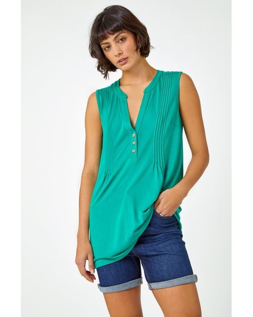 Roman Blue Sleeveless V-Neck Button Detail Vest