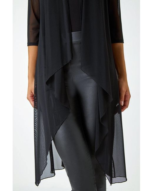 Roman Black 3/4 Sleeve Mesh Longline Kimono