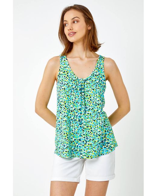 Roman Green Sleeveless Animal Print Stretch Vest