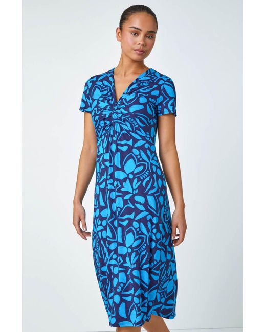Roman Blue Originals Petite Floral Twist Stretch Dress