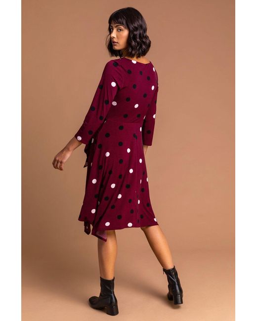 Roman Red Spot Print Hanky Hem Dress