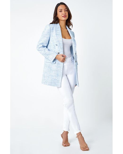 Roman White Textured Check Boucle Blazer Jacket