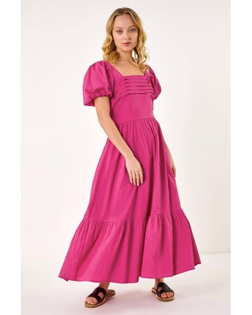 D.u.s.k Pink Cotton Pleated Puff Midi Dress