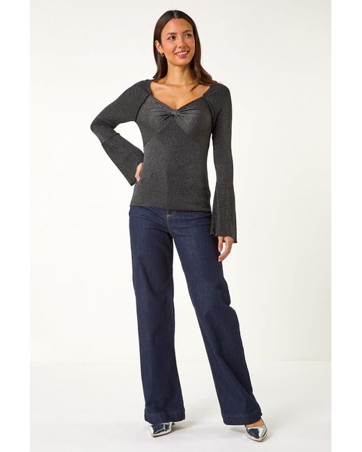 Roman Blue Sweetheart Neck Ruched Knit Jumper