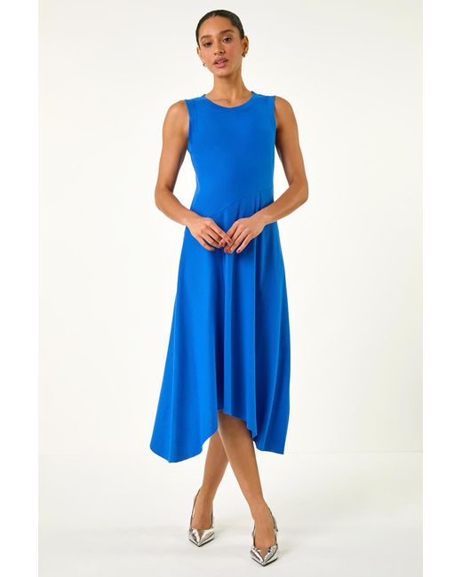 D.u.s.k Blue Asymmetric Stretch Midi Dress