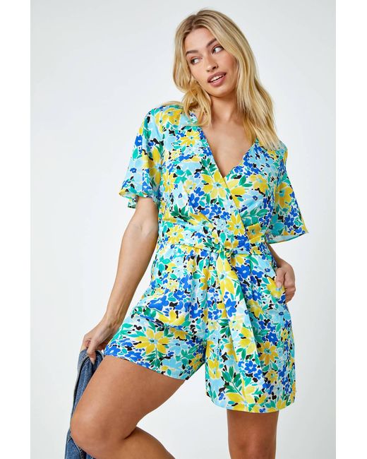 D.u.s.k White Ditsy Floral Print Wrap Playsuit