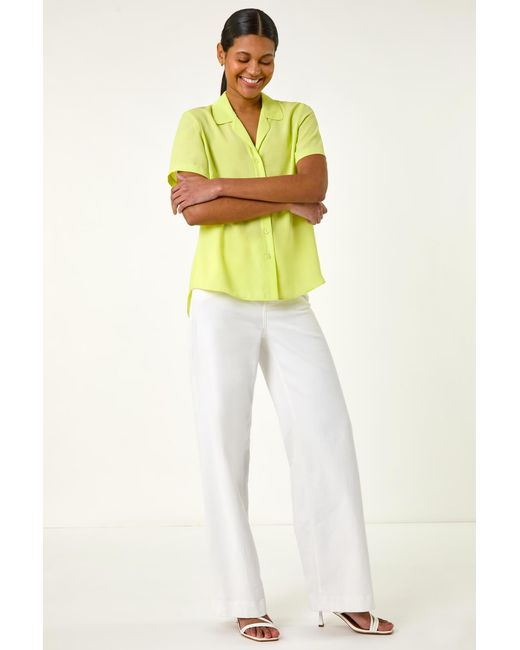 Roman Yellow Collared Short Sleeve Blouse