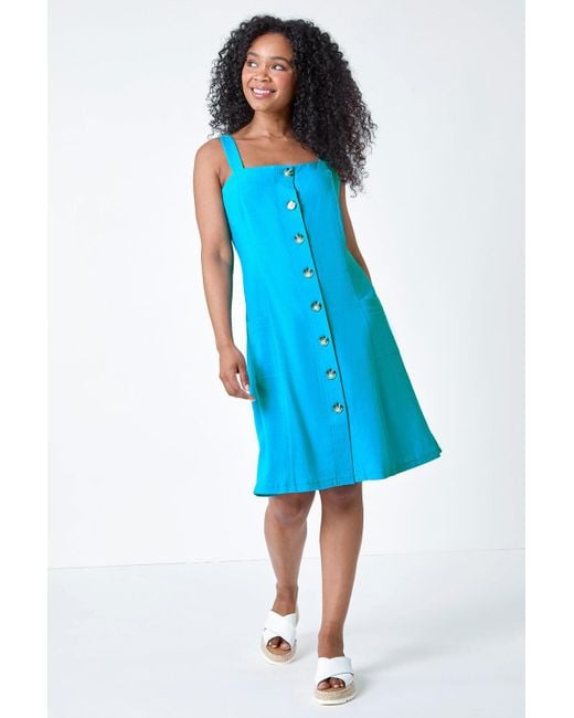 Roman Blue Originals Petite Button Front Pocket Dress