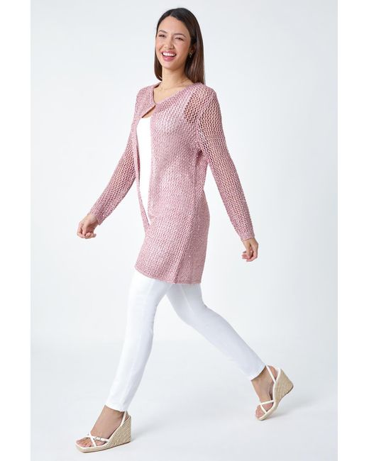 Roman Pink Sequin Knit Longline Cardigan