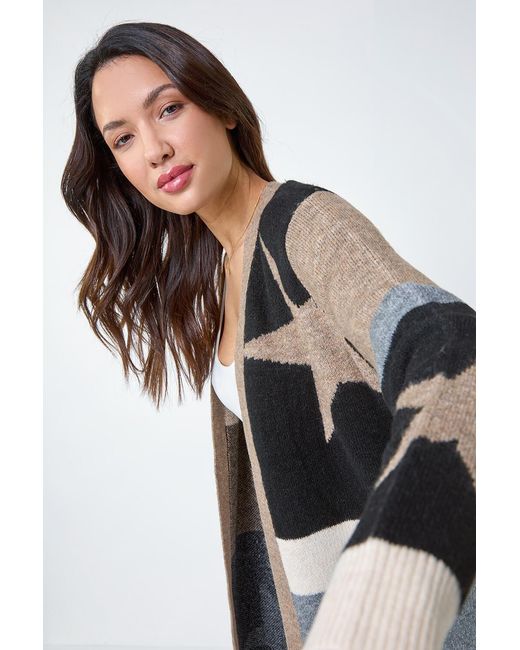 Roman Black Star Print Longline Stretch Cardigan