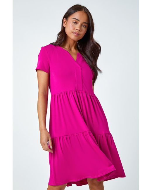 Roman Pink Originals Petite Tiered Stretch T-shirt Dress