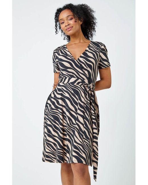 Roman Originals Petite Animal Print Stretch Wrap Dress in White | Lyst UK