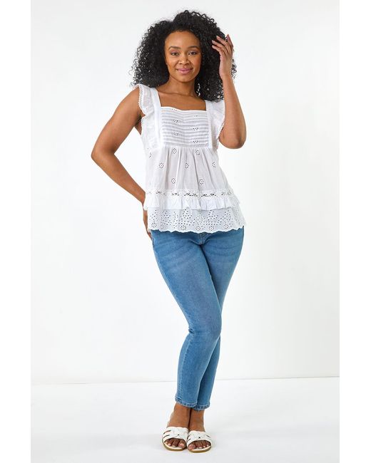 Roman Petite White Broderie Frill Top