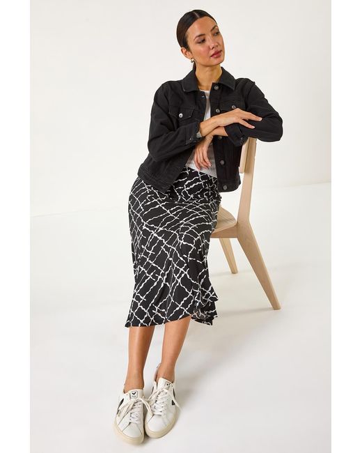 Roman Black Abstract Checked Print Skirt