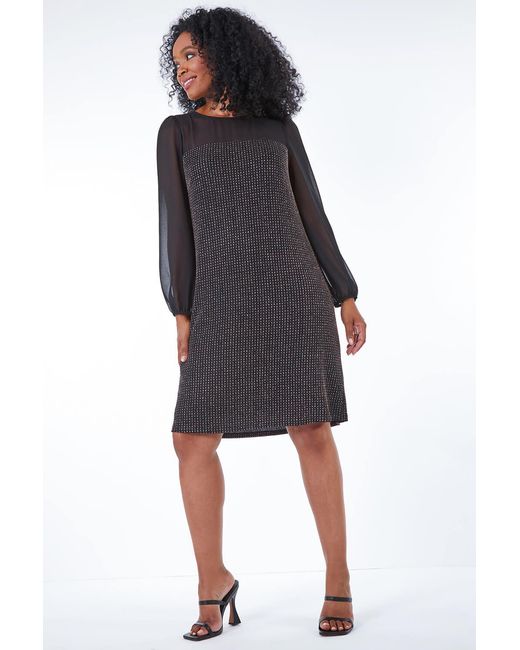 Roman Petite Blue Sheer Detail Sparkle Dress