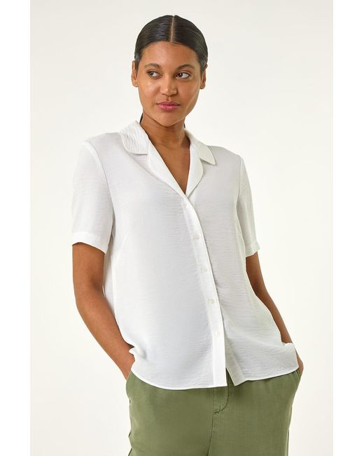 Roman White Collared Short Sleeve Blouse