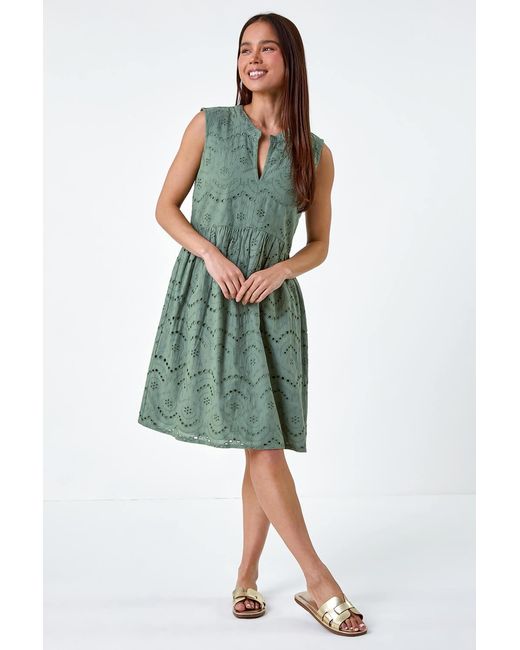 Roman Petite Green Broderie Cotton Dress