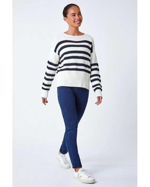 Roman Petite White Stripe Print Textured Jumper