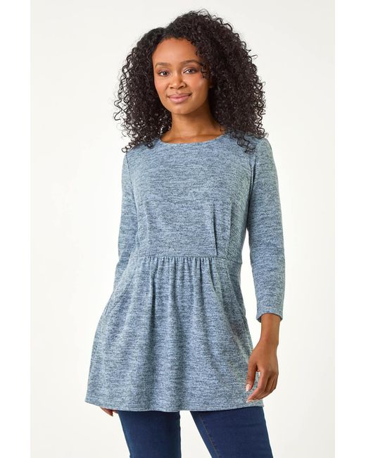 Roman Petite Blue Brushed Knit Pocket Detail Top