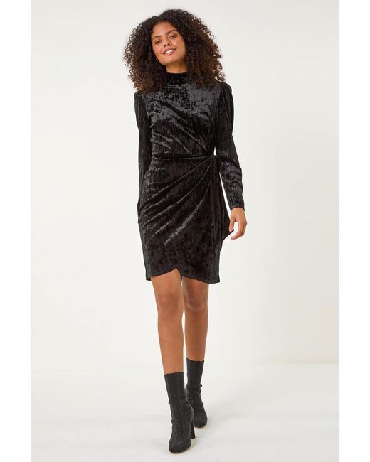 D.u.s.k Black Velvet High Neck Stud Bodycon Dress