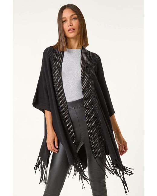 Roman Black Hotfix Tassel Knit Cardigan
