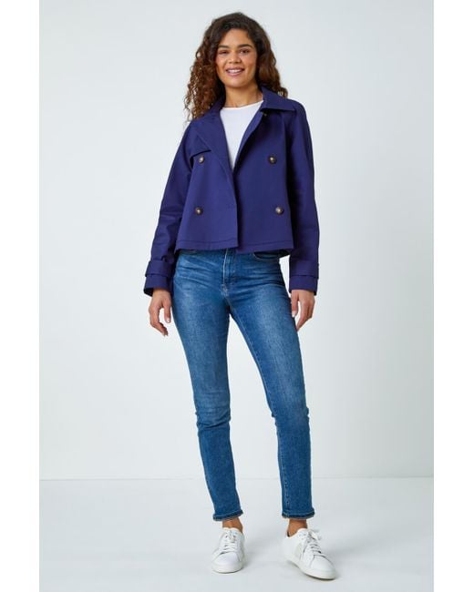 Roman Purple Cotton Blend Cropped Stretch Trench Coat