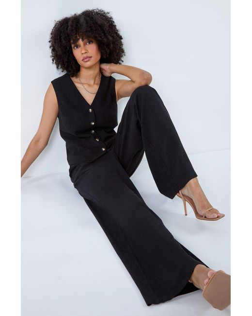 Roman Black Linen Mix Wide Leg Trousers