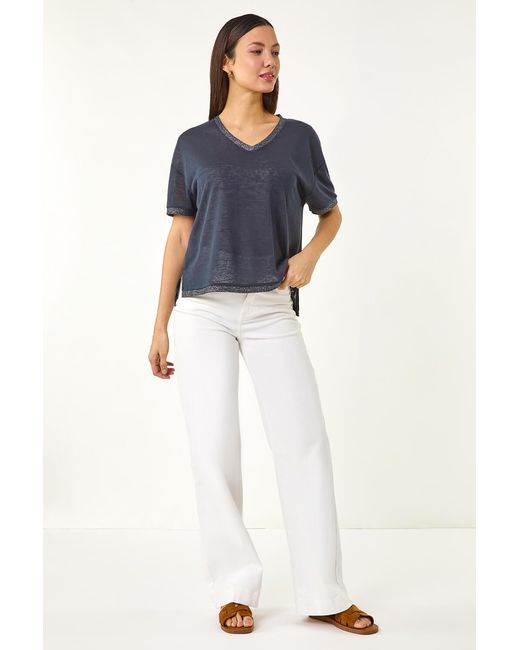 Roman Blue Metallic Trim V-Neck T-Shirt