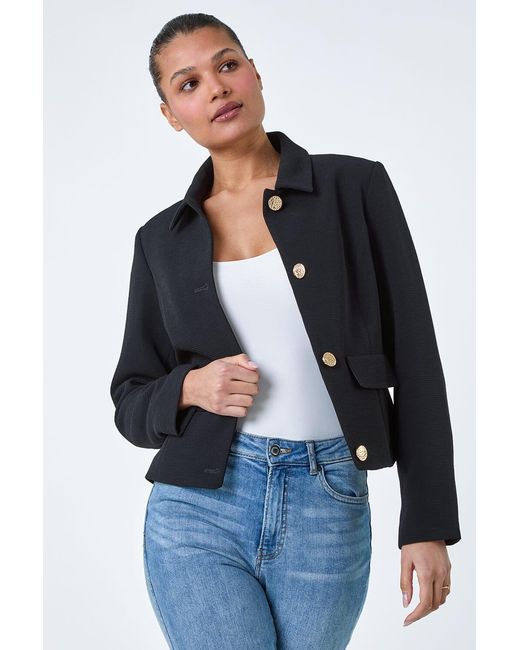Roman Blue Textured Button Detail Jacket