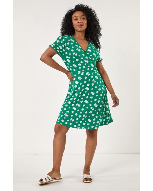 Roman Petite Green Ditsy Floral Wrap Dress