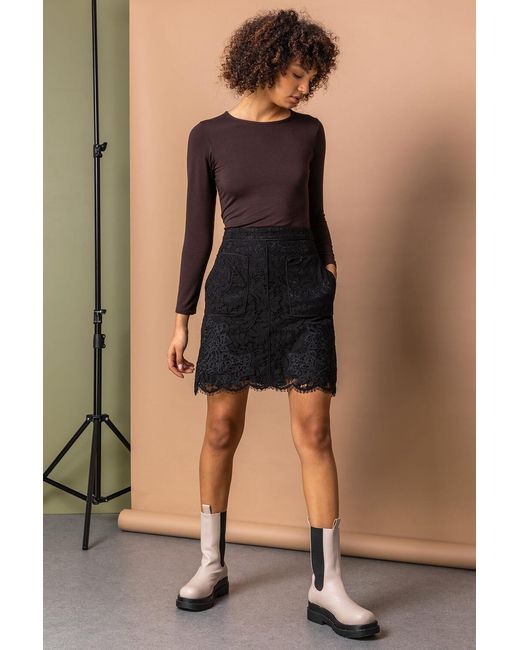 D.u.s.k Black Lace Overlay Pocket Detail Skirt