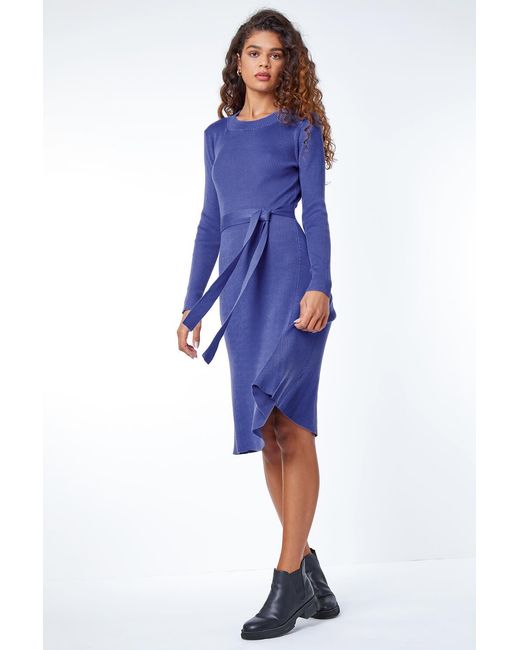 Roman Purple Belted Knitted Midi Dress