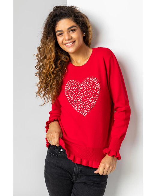 Roman Red Faux Pearl Embellished Heart Jumper