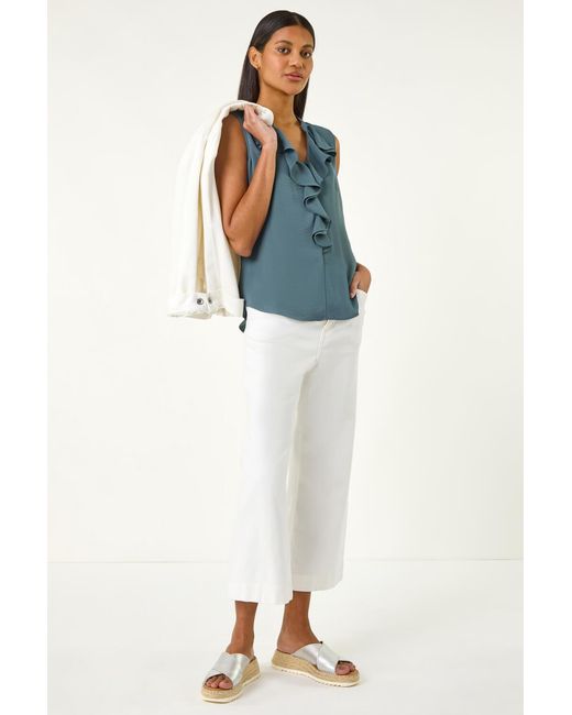 Roman Blue Ruffle V-Neck Vest Top