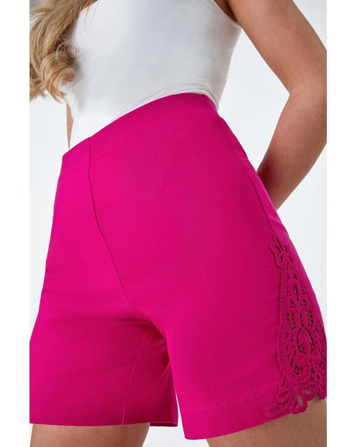 Roman White Lace Trim Stretch Elastic Waist Shorts