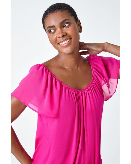 Roman Pink Chiffon Sleeve Stretch Jersey Top