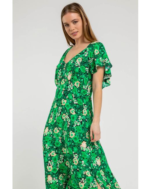 Roman Petite Green Ditsy Floral Print Maxi Dress
