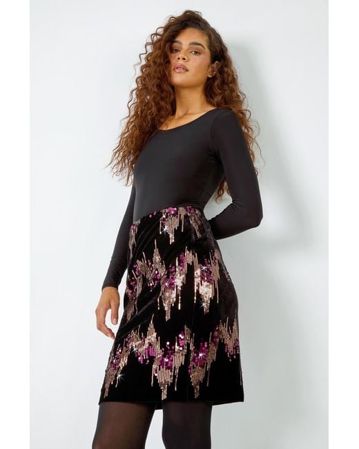 Roman Multicolor Embellished Sequin Velvet Stretch Skirt