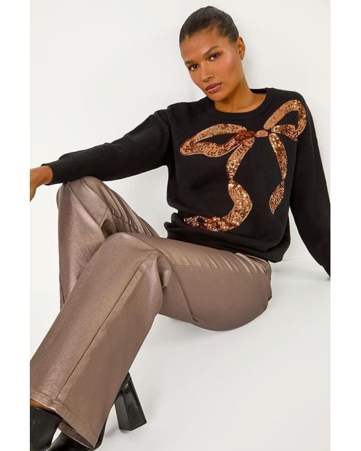 Roman Black Bow Sequin Detail Knit Jumper